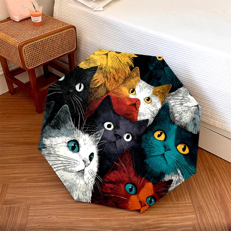 1 PC Automatic Folding Umbrella - Colorful Cats Pattern, Portable & Foldable Design with 8 Ribs, Christmas Birthday Gifts