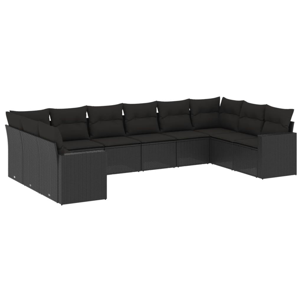 Vidaxl 10-Cz. Garten-Sitzgruppe, Kissen Schwarzer Rattan Pe