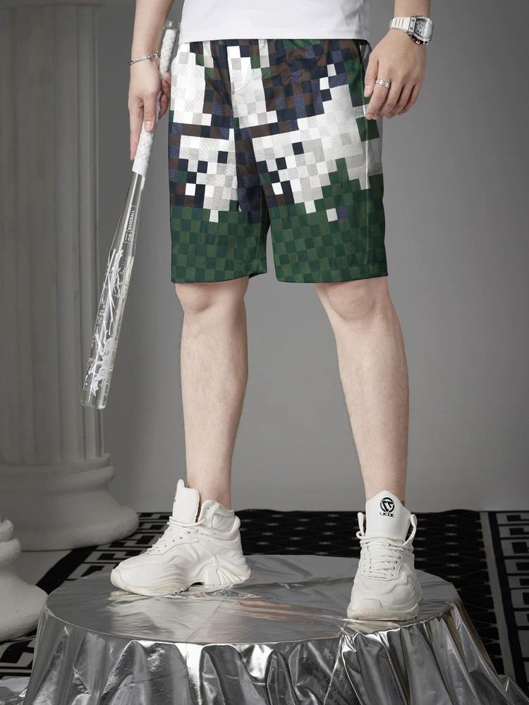 European Trendy Brand Plaid Printed Shorts for Men, Summer 2025 New Style, Men's Trendy Casual Pants, Beach Shorts