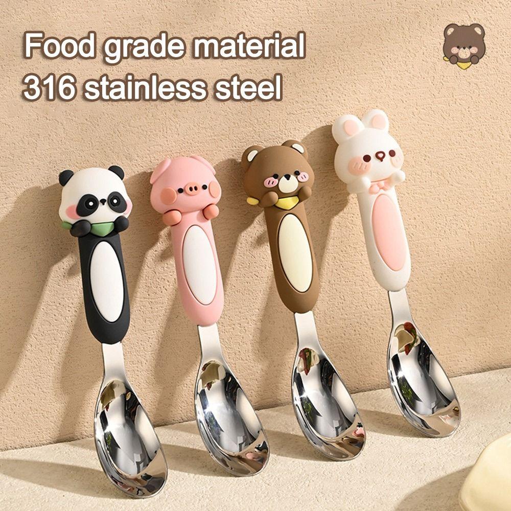 

Silicone Children s Tableware Spoon 316 Stainless Deepen Soup Spoon Creative Stirring Spoon bear