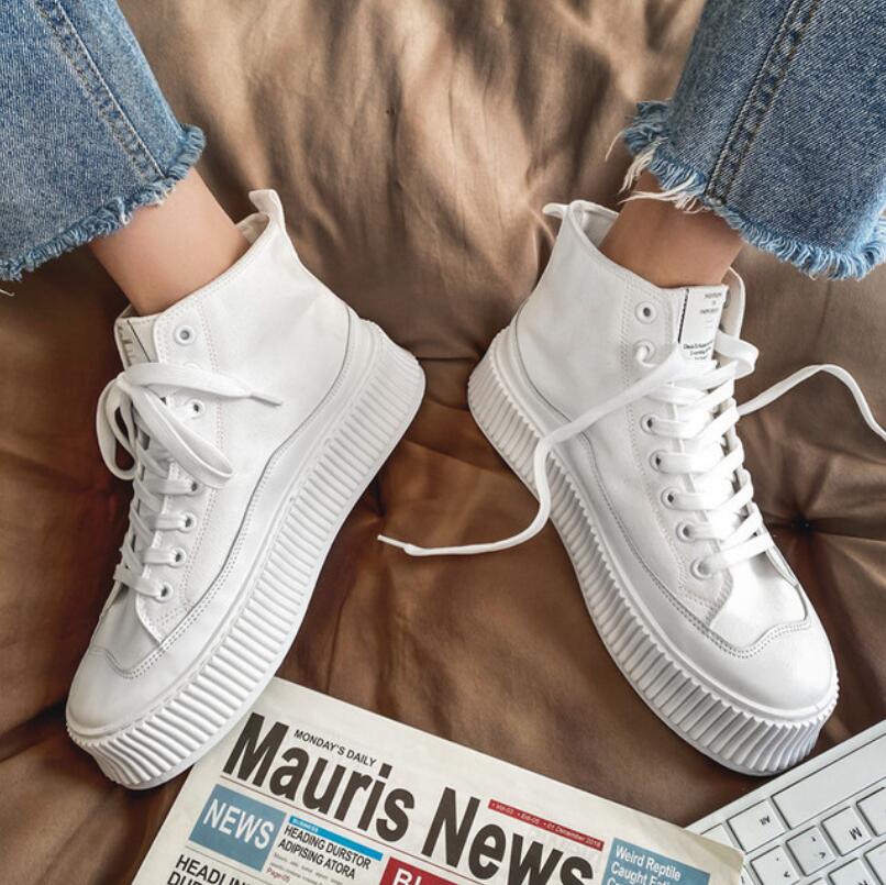 

2024 Весна Осень Мужские Кроссовки На Платформе Холщовые Мужские Высокие Повседневные Кроссовки Шнуровка Вулканизированные Туфли 44 белый