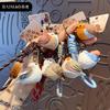 Original wood carving wind bird keychain pendant creative resin pearl bird couple keychain schoolbag pendant