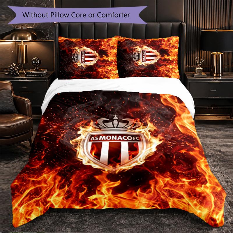 Monaco FC Themed Bedding 3Pcs Duvet Cover Set Decorative Bed Linen For Teen Room Home Decoration