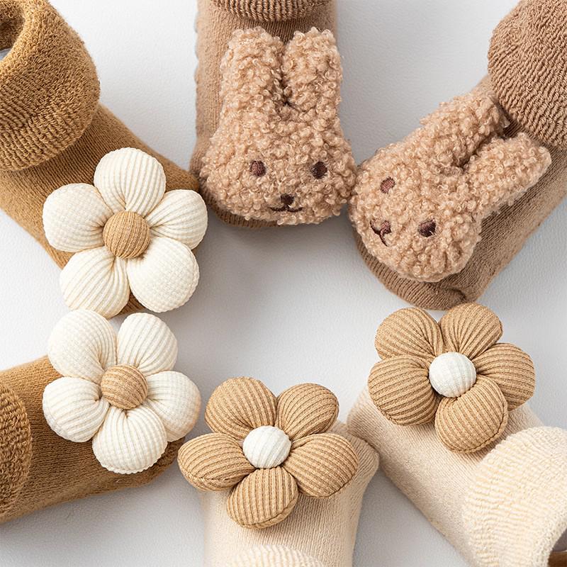 Infant Cotton Fleece-Lined Non-Slip Socks, 0-12 Months, Warm for Autumn/Winter