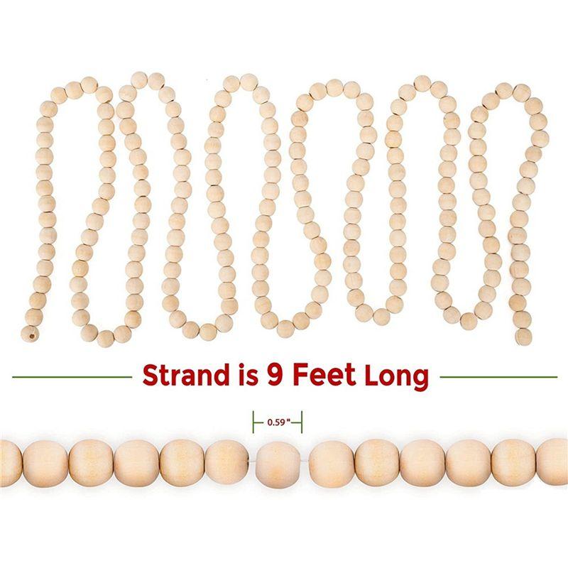 A74E-3X 9 Foot Natural Wood Bead Christmas Garland Wooden Christmas Tree Garland Perfect For Rustic Natural Country Farmhouse