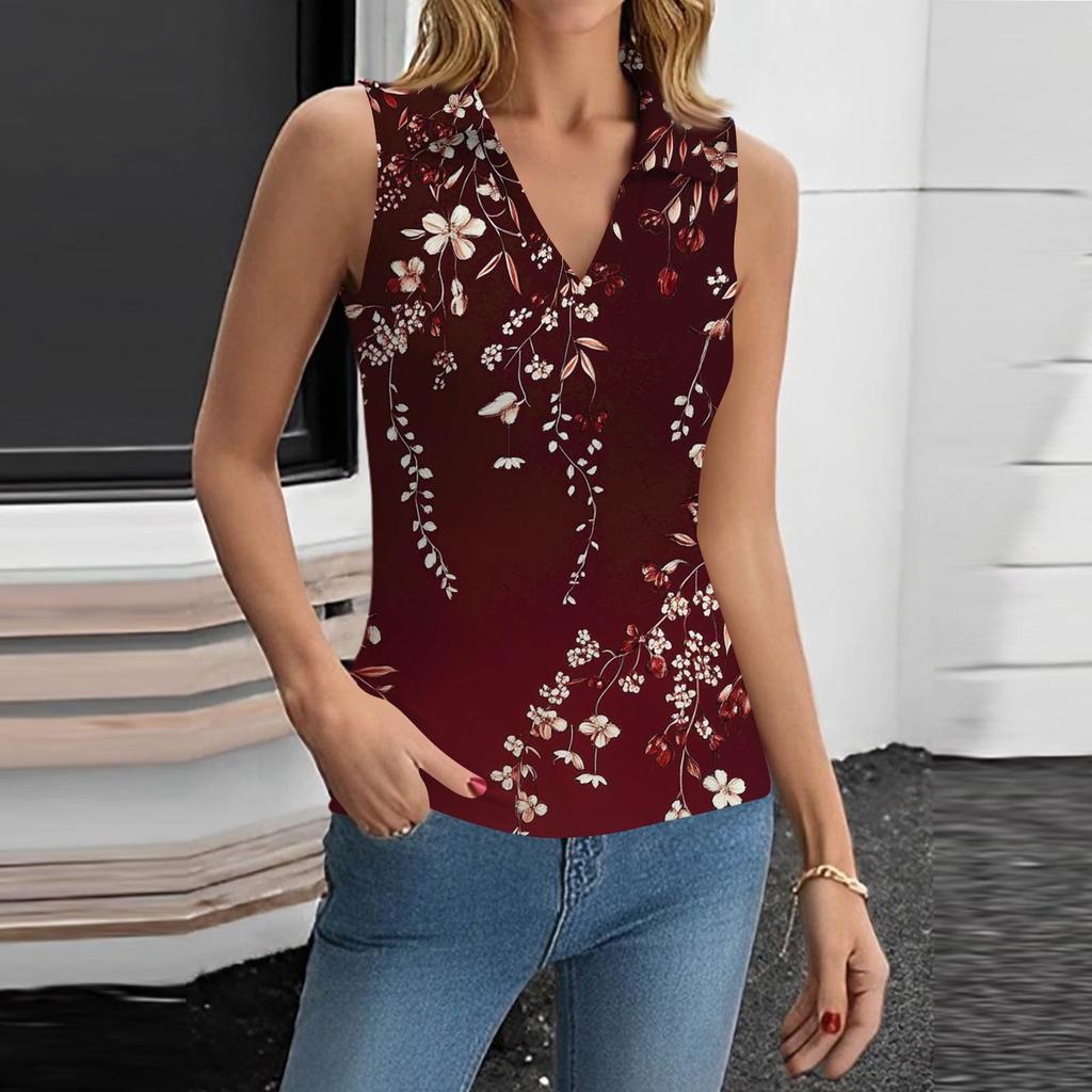 Damen Sommer Mode Lässig Retro Print V-Ausschnitt Ärmelloses Top Skinny Tanktop