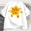 Gelbe Lilienblume Grafik T-Shirt Damen Lässig Kurzarm O-Ausschnitt Locker T-Shirt Blumendruck Sommer Ästhetik Oberteil Grafik T-Shirts