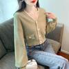 Damen Frühling Herbst Locker V-Ausschnitt Langarm Strickjacke Pullover Jacke Kleiner Duft Vielseitig Neu