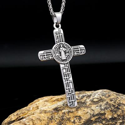 Exorcist Antikt Silver Stort Kors Hänge Herrlig Personlighet Dominerande Dubbelsidig Smyckeshalsband
