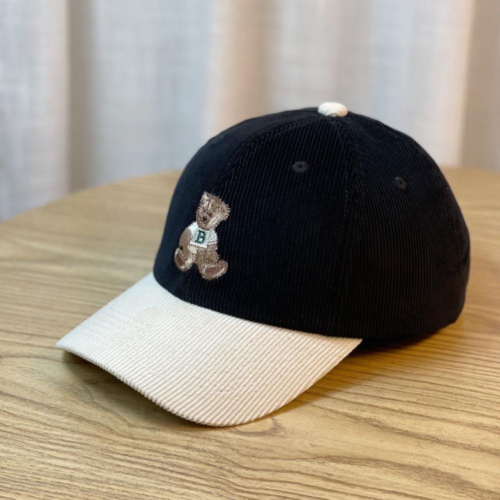 Embroidered Bear Baseball Hat Corduroy Outdoor Sport Hat Cute Travel Sunshade Hat