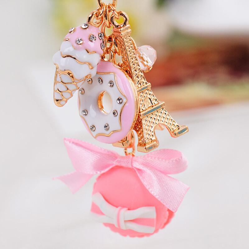 Frankrijk Parijs Leuke Macaron Eiffeltoren Macarons Kleurrijke Tas Hanger Auto Bedeltje Sleutelhanger Tas Hanger beige