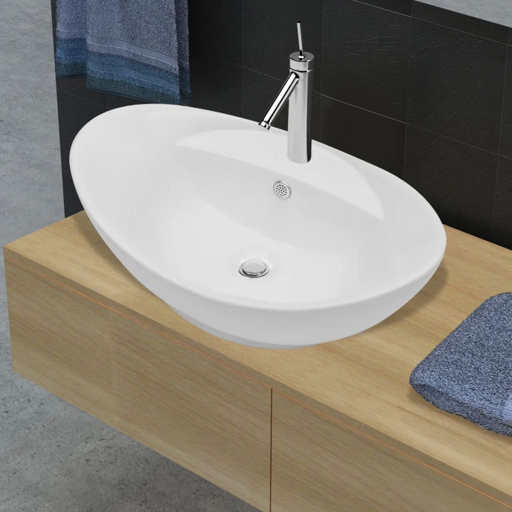 Vidaxl Lavatório Oval Luxuoso Com Furo de Ladrão e Para Torneira