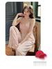 Golden Velvet Women's Pajamas: Long Sleeve Bathrobe & Sweet Luxury 3-Piece Set with Chest Pads