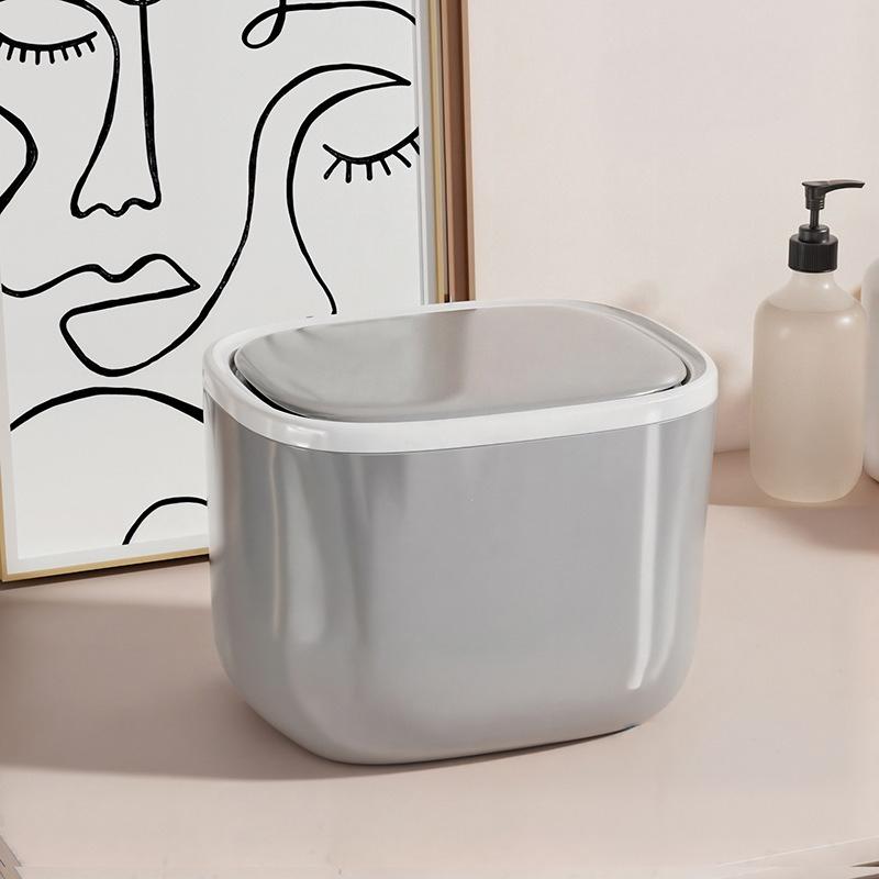 Desktop Trash Can Household Living Room Tea Slag Can Sealed and Partitioned with Larger Diameter Mini Press Storage Bin