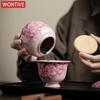 Pink Ru Kiln Peony Tea Canister Household Ceramic Sealed Candy Jar Portable Ceramic Nut Coffee Bean Storage Box Home Jewelry Box