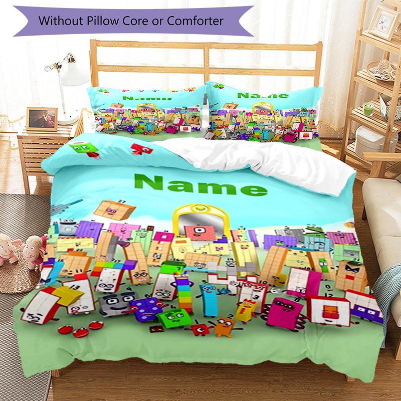 3pcs Custom Name Numberblocks Bedding Set Duvet Cover Closure Includes 1 Duvet Cover & 2 Pillowcases, Soft and Comfortable for All Seasons.