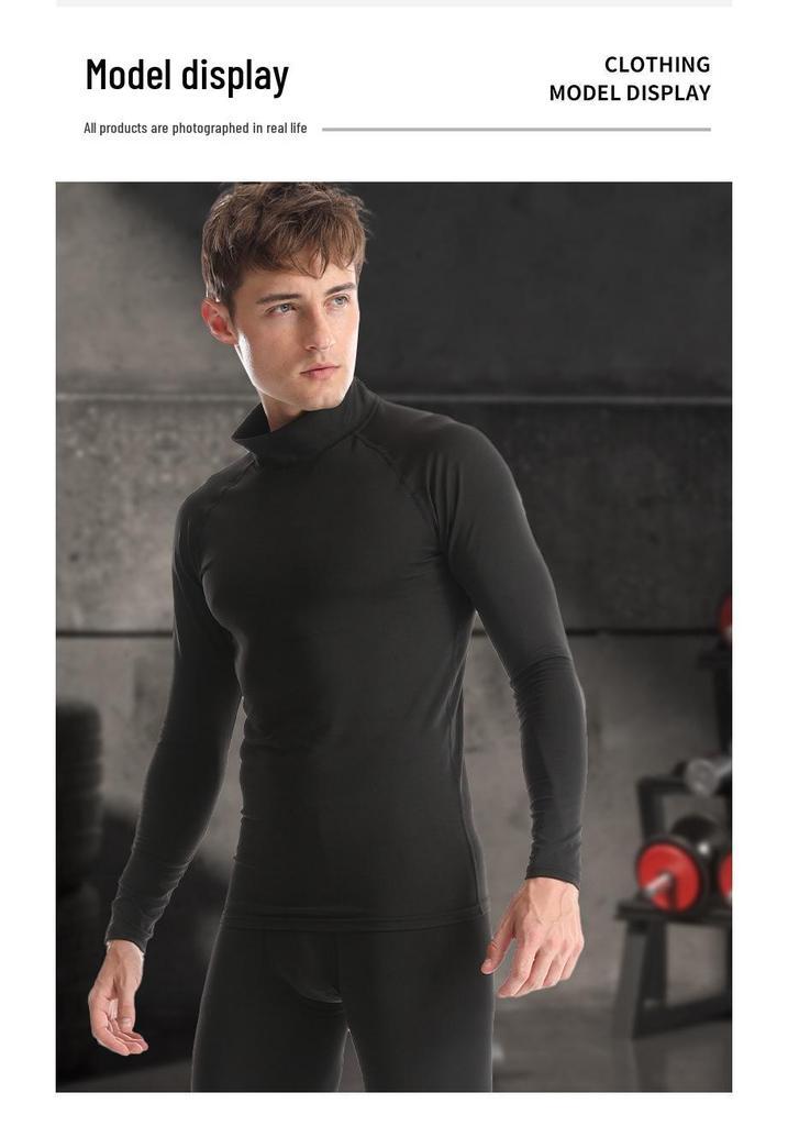 Capa base de cuello alto para hombre Otoño/Invierno: Ropa de Fitness Cálida, de Secado Rápido y que Absorbe el Sudor, de Ajuste Ceñido para Correr y Baloncesto.
