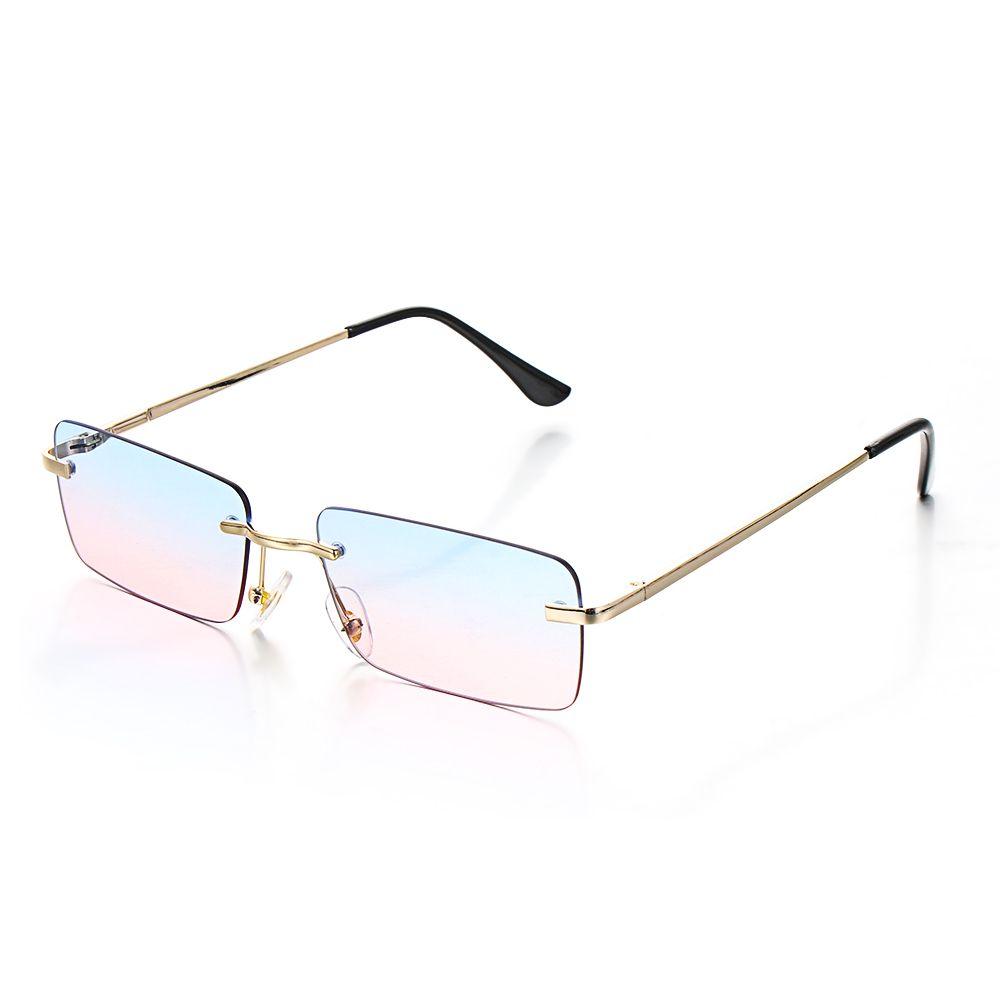 Unisex Rectangle Rimless Sun Glasses Small Frame Ocean Lens Gradient Glasses Luxury Design Women Vintage Sunglasses Eyeglasses