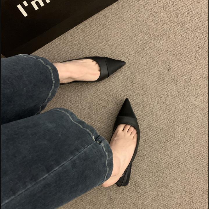 French retro stiletto high heels temperament celebrity gentle match skirt pointed empty single shoes half bag head sandals women