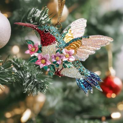 Acrylic Hummingbird Hanging Decoration Indoor Outdoor Garden Yard Window Wall Hanging 2D Flat Flower Colorful Bird Ornament