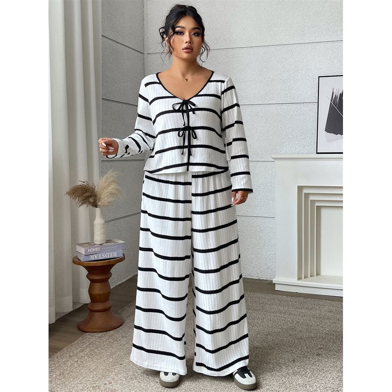 

Женский костюм-двойка Женская одежда Топ на шнуровке Свободный Большого размера Брюки с широкими штанинами Костюм-двойка Black XXXXL