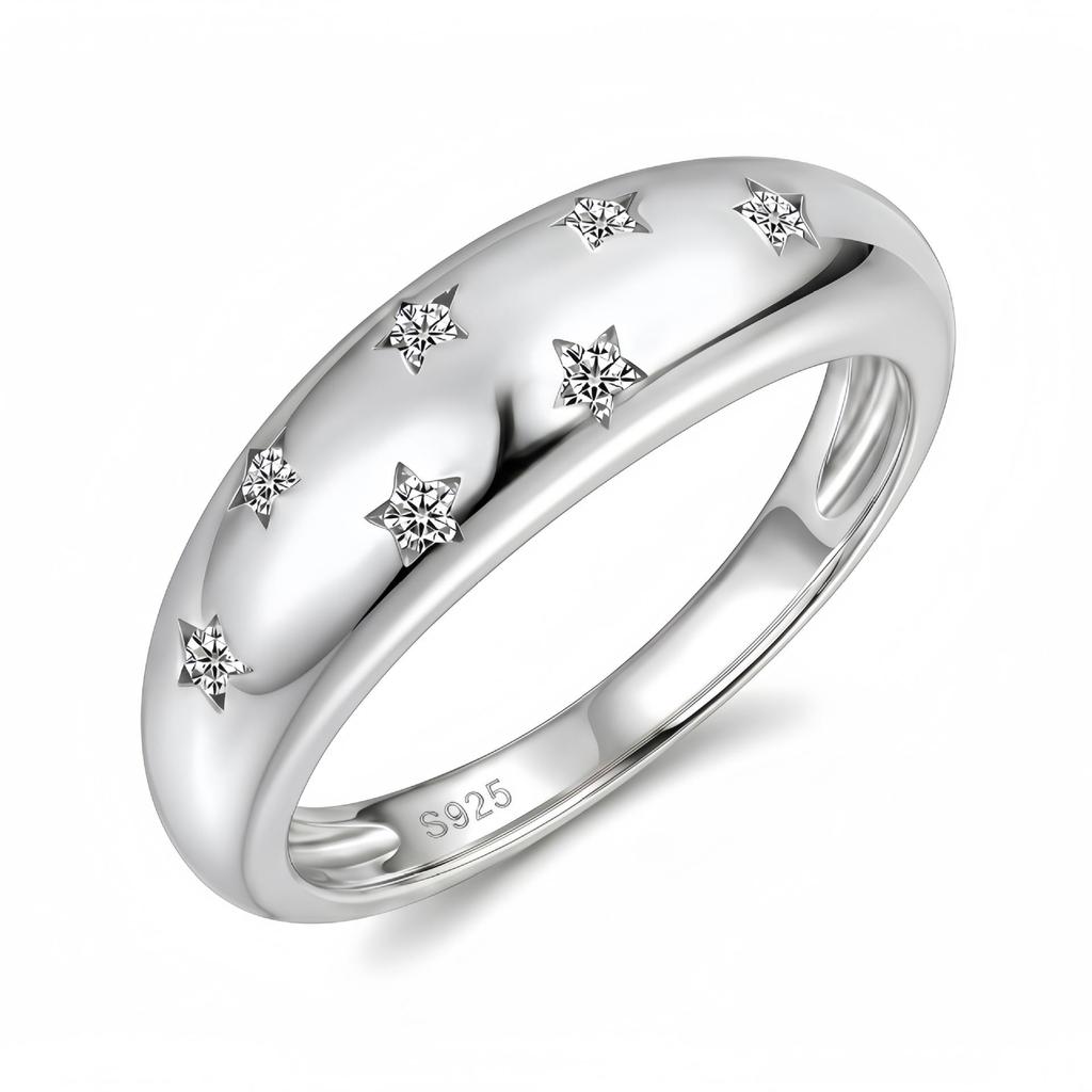 S925 Silver Moissanite Ring with Stars – Elegant and Fashionable Women's Accessory