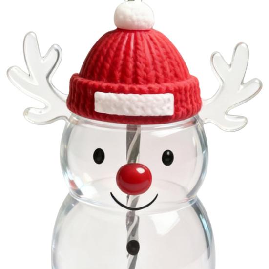 Christmas Glass Tumbler Snowman Penguin Deer Drinking Cup Juice Milk Mug Reusable Holiday Water Bottle for Kids