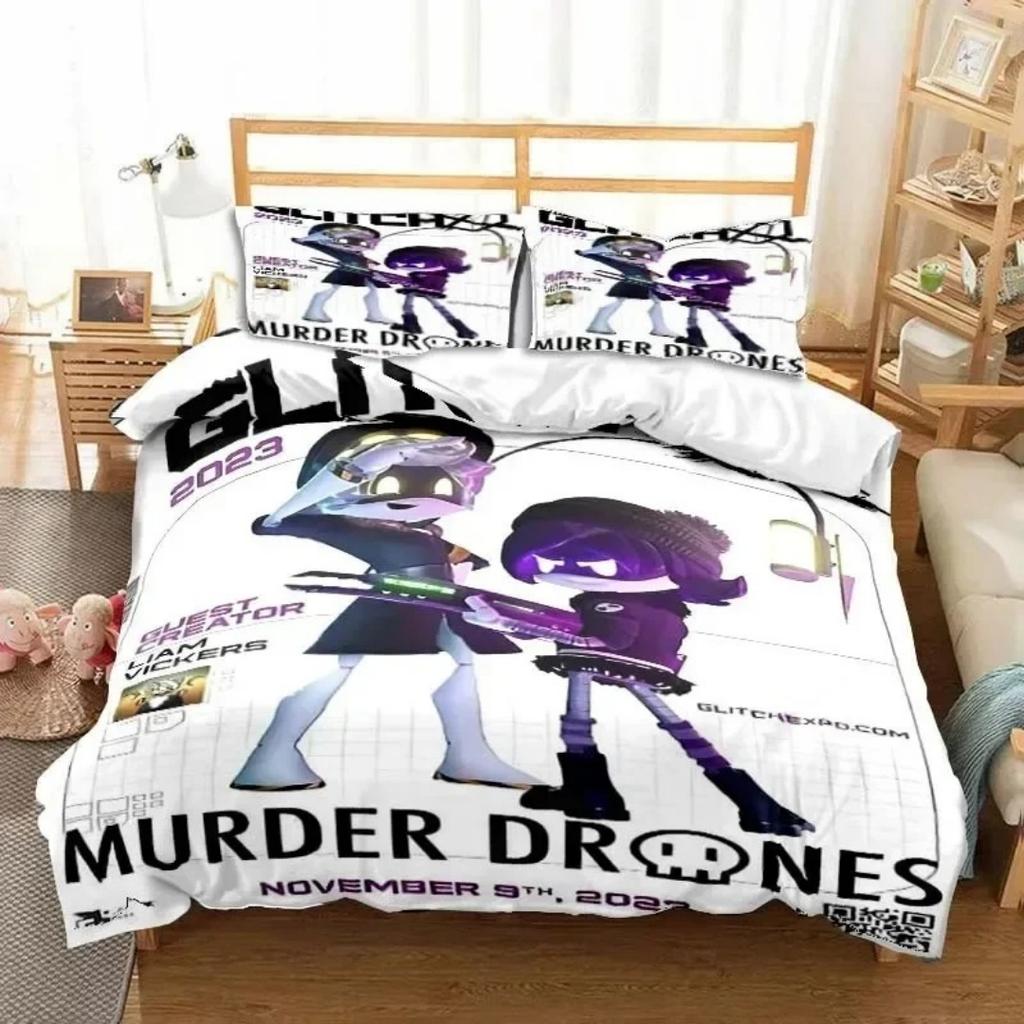 Morddrohnen 3D Cartoon Bettbezug Weich Hautfreundlich Atmungsaktiv Bettwäsche Set mit Reißverschluss für Kinder Jungen Mädchen Schlafzimmer Dekoration