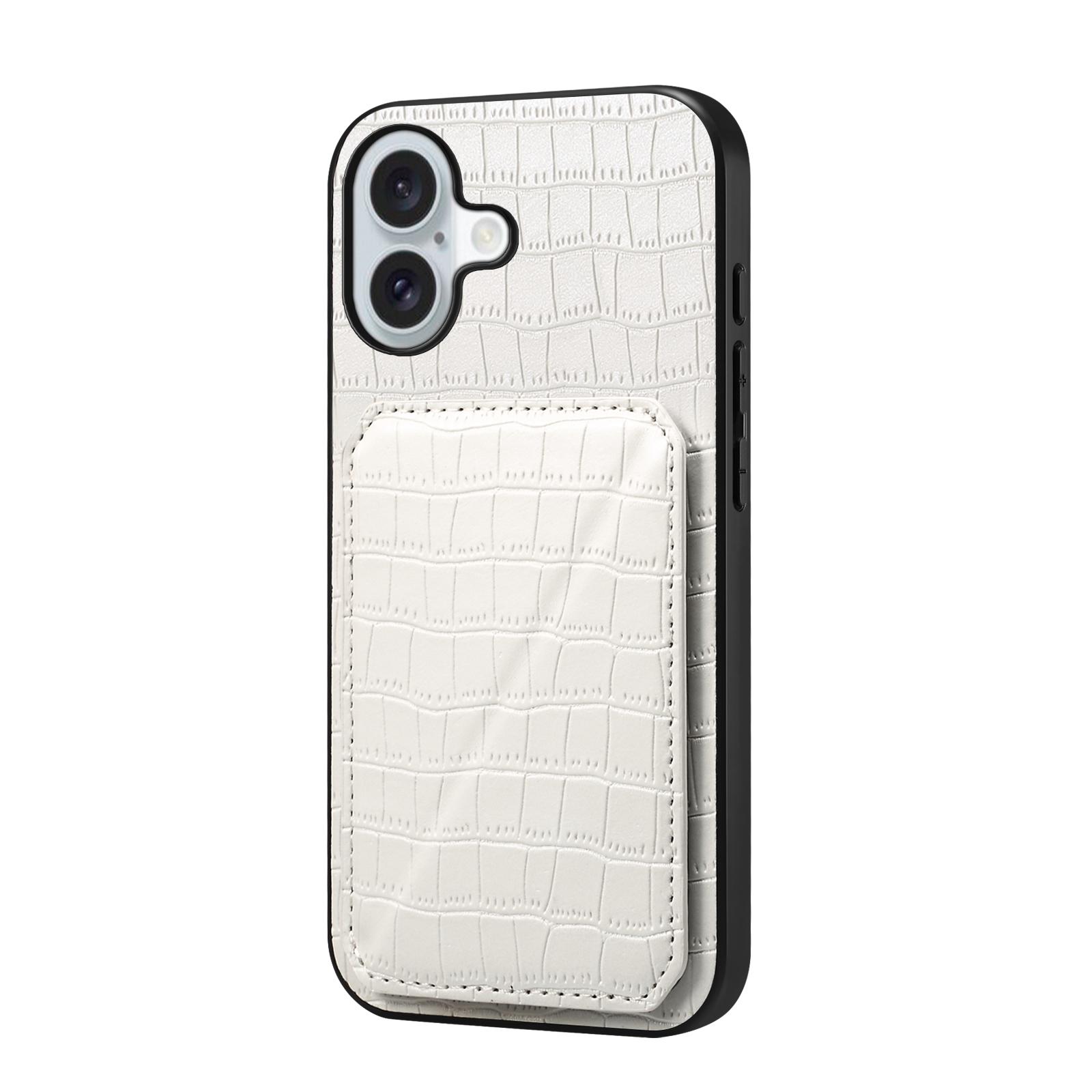 

For iPhone 17 Case with Card Holder Leather+PC+TPU Crocodile Textured Back Cover White