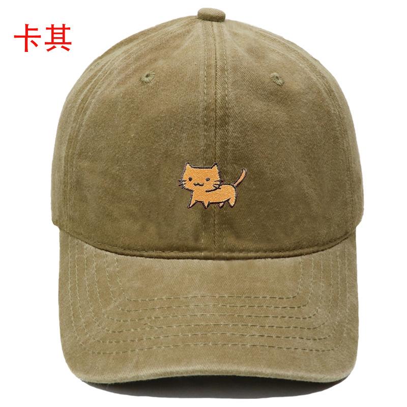New cartoon cute cat embroidery washed retro baseball cap men's and women's casual outdoor sunshade cap