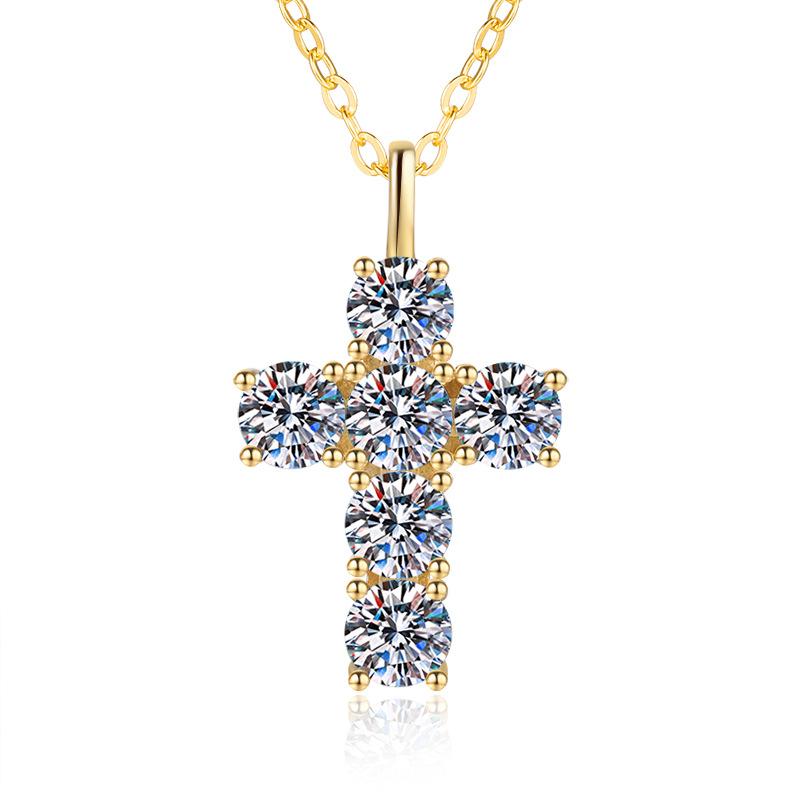 925 Sterling Moissanite Cross Pendant Retro Unisex  Moissanite Necklace 3 Carats Sweater Chain 925 Sterling Silver Clavicle