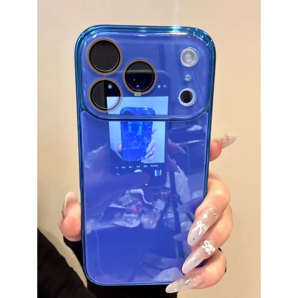 

Розкішний захисний чохол із загартованого скла для камери для iPhone 17 16 15 14 13 12 Pro Max, Позолочений бампер, Ударостійка жорстка задня кришка For iPhone 15Pro Max Темно-синій