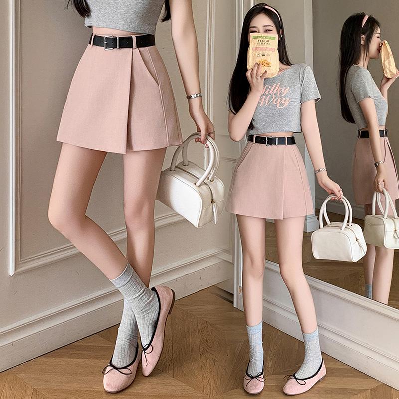 

Женские брюки-юбки А-силуэта с высокой талией - повседневная модель весна/лето с широкими штанинами, застегивающаяся на пуговицы Extra Large розовый