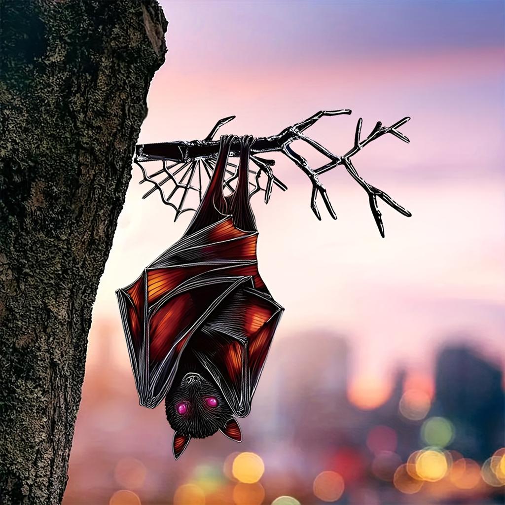 2D Metal Bat Garden Decoration Hanging Tree Ornament Halloween Outdoor Yard Art Metal Sculpture for Seasonal Display