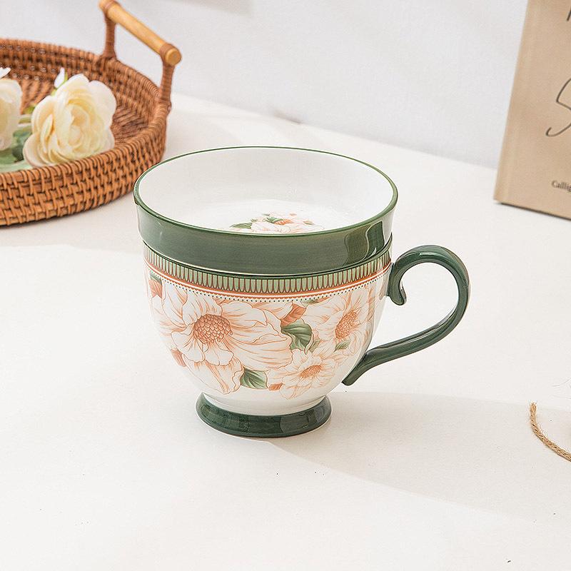 

Camellia Large Capacity Ceramic Breakfast Milk Oat Cup Pastoral Style with Dim Sum Ceramic Coffee Mark Cup 500ml