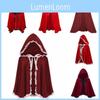 Elegantes rotes Samt-Kapuzenumhang für Damen mit Rüschenspitze und Volanträndern für alle Jahreszeiten