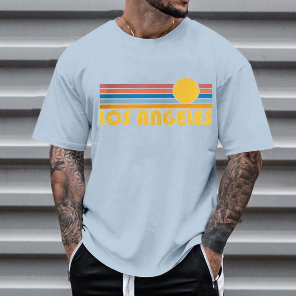 Men's Crew Neck Letter Printed Short Sleeve Fashion Cotton Top Versatile T-Shirts Men’s