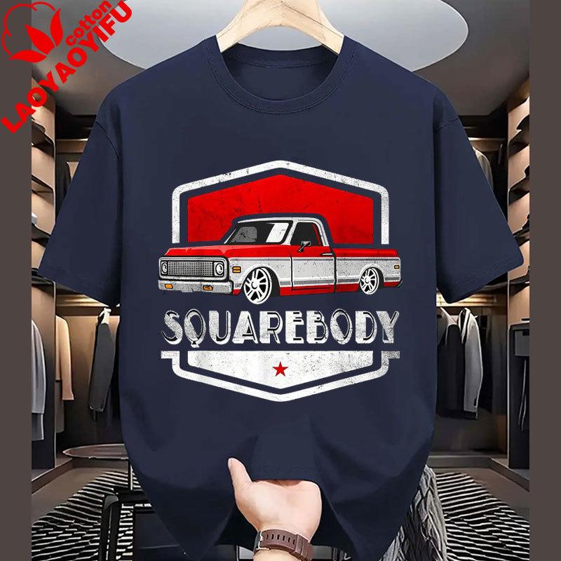 Unisexs Classic Boxy Pickup Truck Pattern TShirt 100 Cotton Retro Red and White Car Design Casual Funny Clothing Vintage tops