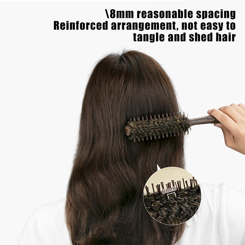 Barber Hair Round Roller Wood Hair Brush Boar Bristle Nylon Hair Comb Hairdressing Combs Round Paddle Brush Women Men Curly Hair