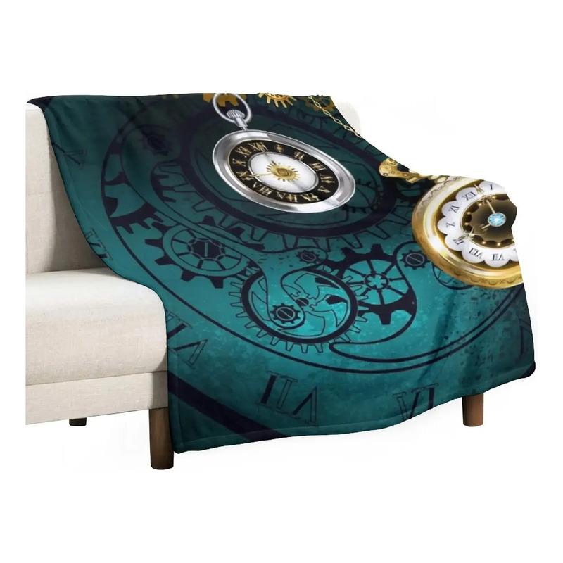 Reloj Con Engranajes Sobre Fondo Verde (steampunk) Throw Bla S разноцветный