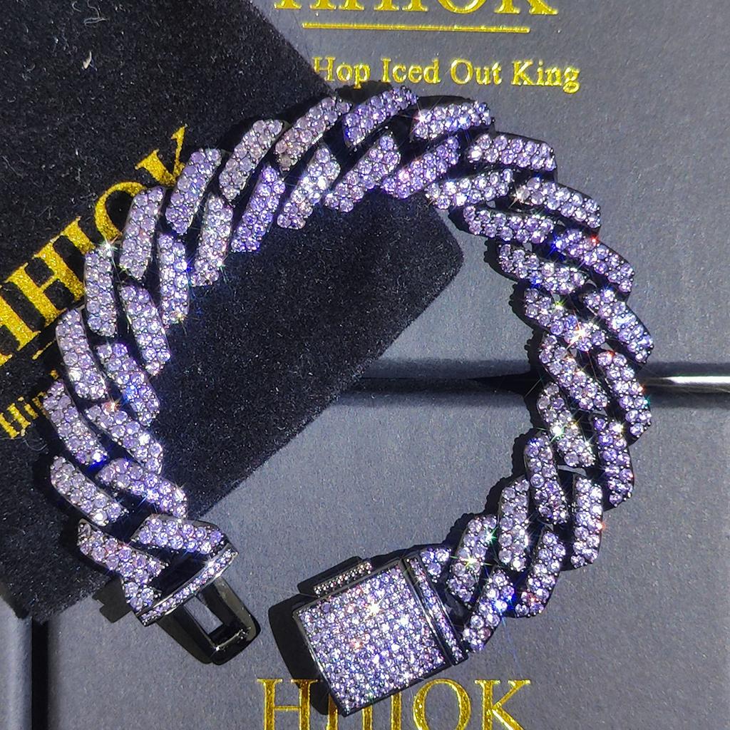 Hip Hop 15mm Micro CZ Iced Out Personality Prong Miami Cuban Link Bracelet Fashion Gift for Man and Woman Unisex