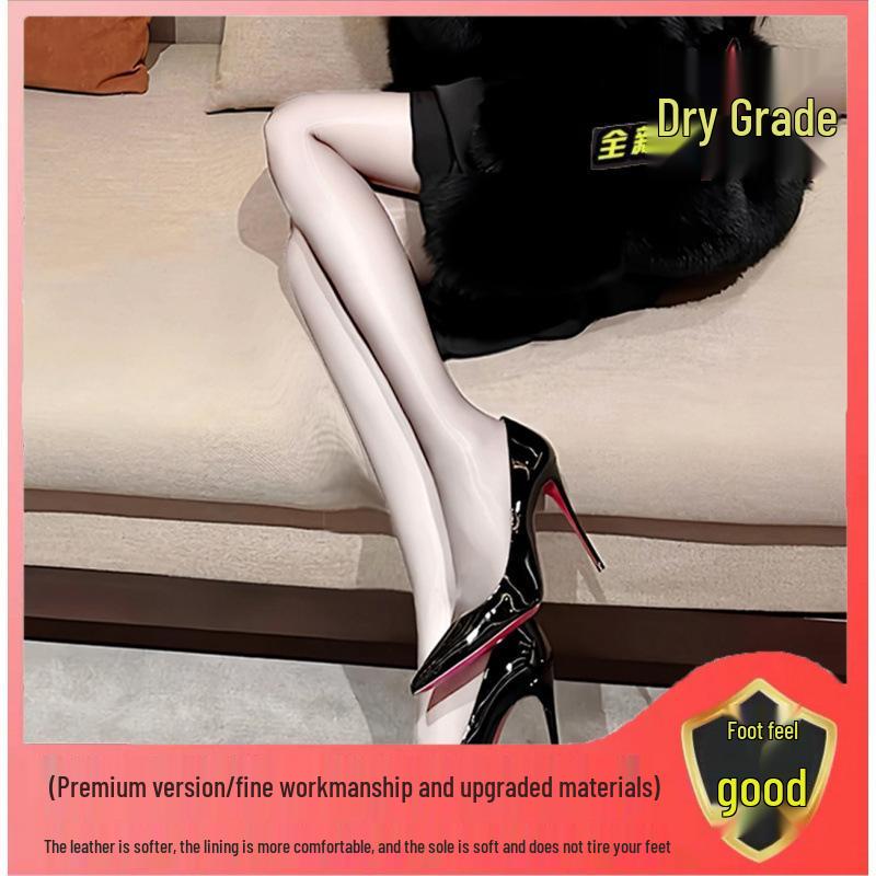 Women's Black Patent Leather Stiletto Heels with Side Cut and Red Bottom - Spring Collection