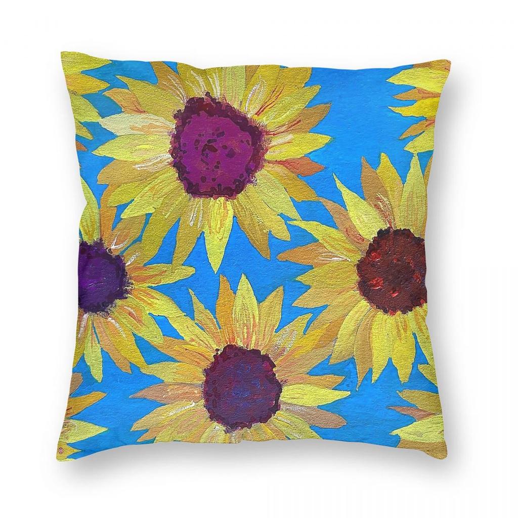 Sunflowers Pillowcase Polyester Linen Velvet Pattern Zip Decor Sofa Cushion Cover 18"