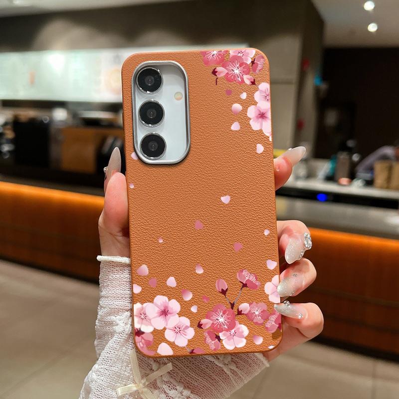 For Samsung S25 Ultra S24 FE S23 S22 S21 A56 A36 A16 A55 A15 Case Sakura Floral Print Soft Shockproof Slim Matte TPU Leather Texture Phone Cover