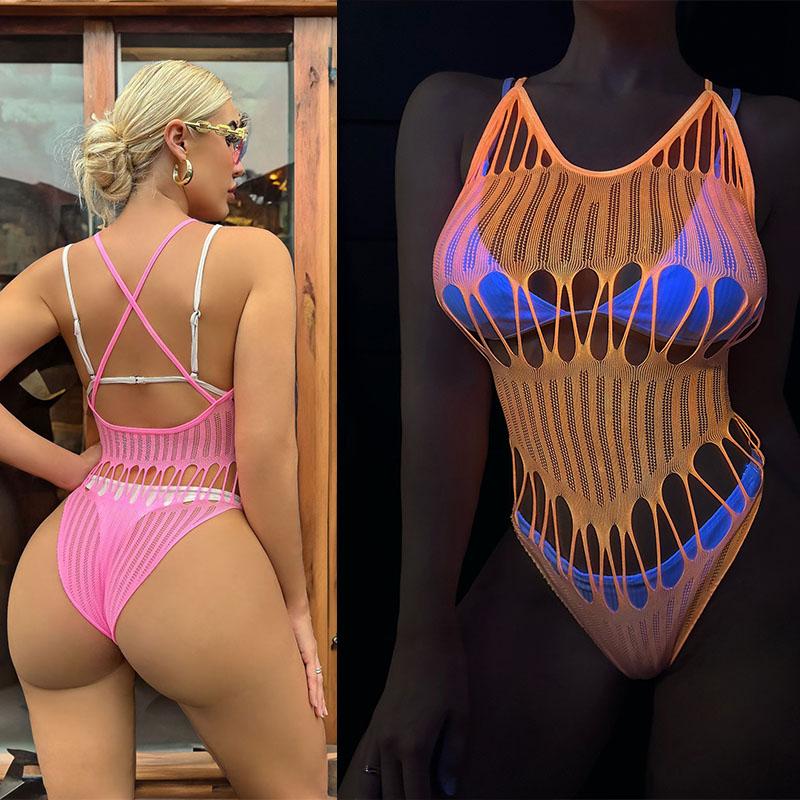 Sexy Sheer Fishnet Bodysuit Women Lingerie Erotic Striped Bodystocking Lace Underwear Fashion Sexy Set