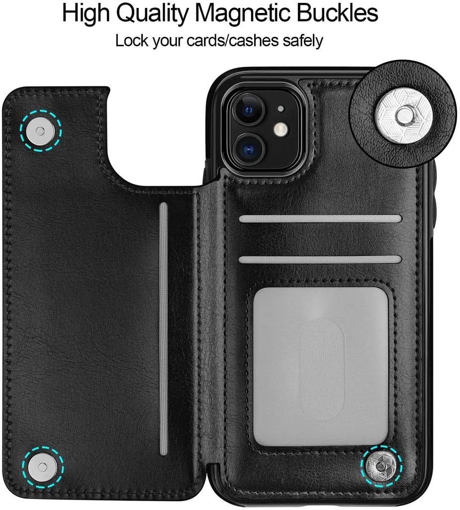 Für iPhone 11 Pro XR XS Max 6s 7 8 Plus SE 2020 Brieftaschenhülle Luxus Schlanke Passform Premium Leder Kartenfächer Stoßfeste Klapphülle