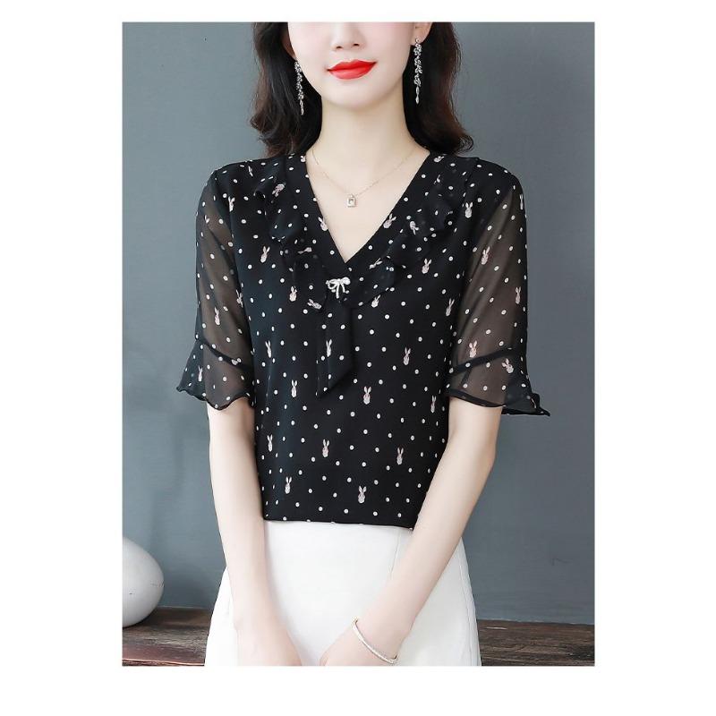 High-end Chiffon Shirt Fashionable Upscale Summer Loose Short-sleeved Top Elegant Dress Top