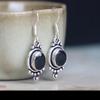 S925 Sterling Silver Indian Hand Inlaid Natural Black Agate Earrings