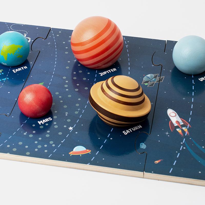 Wooden Puzzles Toy Solar System Eight Planet Cognition Matching Jigsaw Board Puzzle Kids Thinking Game Educational Learning Gift
