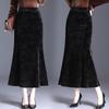 Autumn Winter Velvet Pencil Skirt High Waist Slim Fit Stretchy Wrap Fish Tail Midi Skirt Elegant Bodycon
